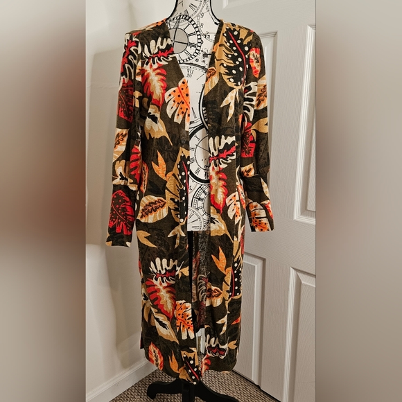 G.I.L.I. olive palm printed duster size small - Picture 6 of 9